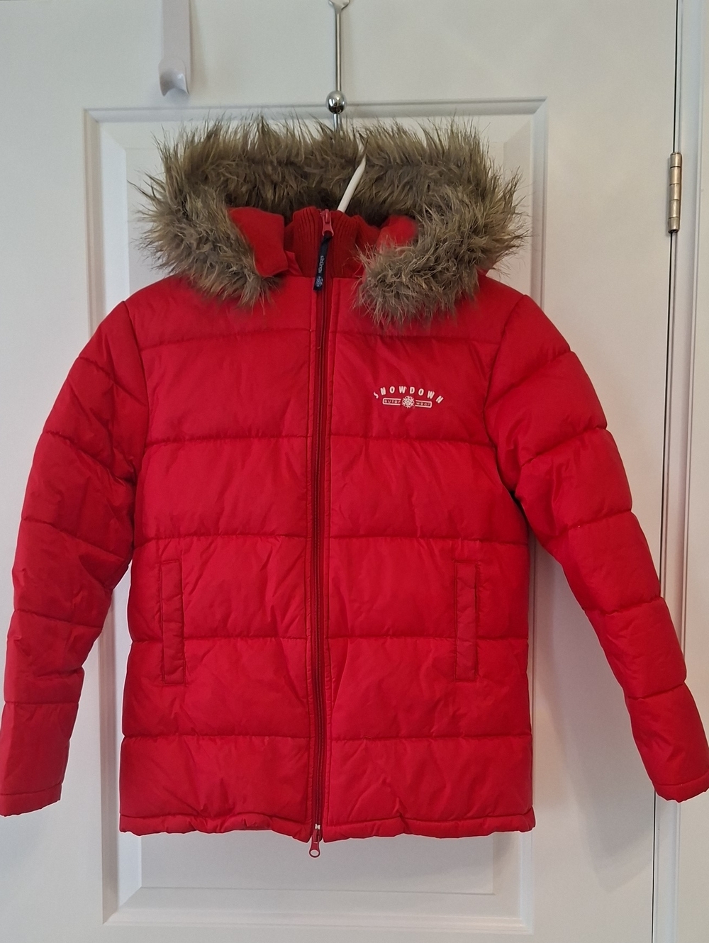 Siblings Kids Red Puffer Coat with Faux Fur Hood Down and Feather size L (11-12)
